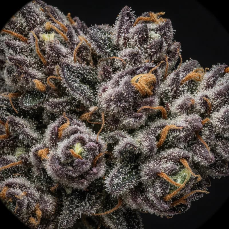 Permanent Marker Auto Trichome Makro, extreme Nahaufnahme der Harzdrüsen, 24–27% THC