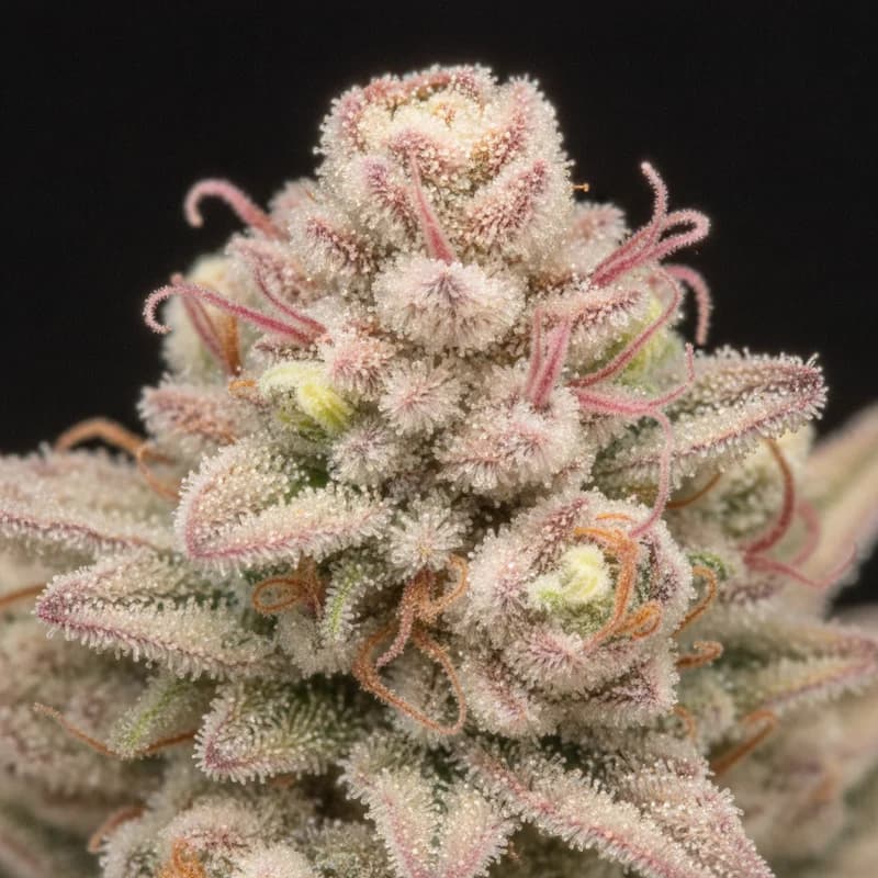 Rainbow Sherbet Auto Autoflower Samen, Trichome Makro-Nahaufnahme, 20–23% THC