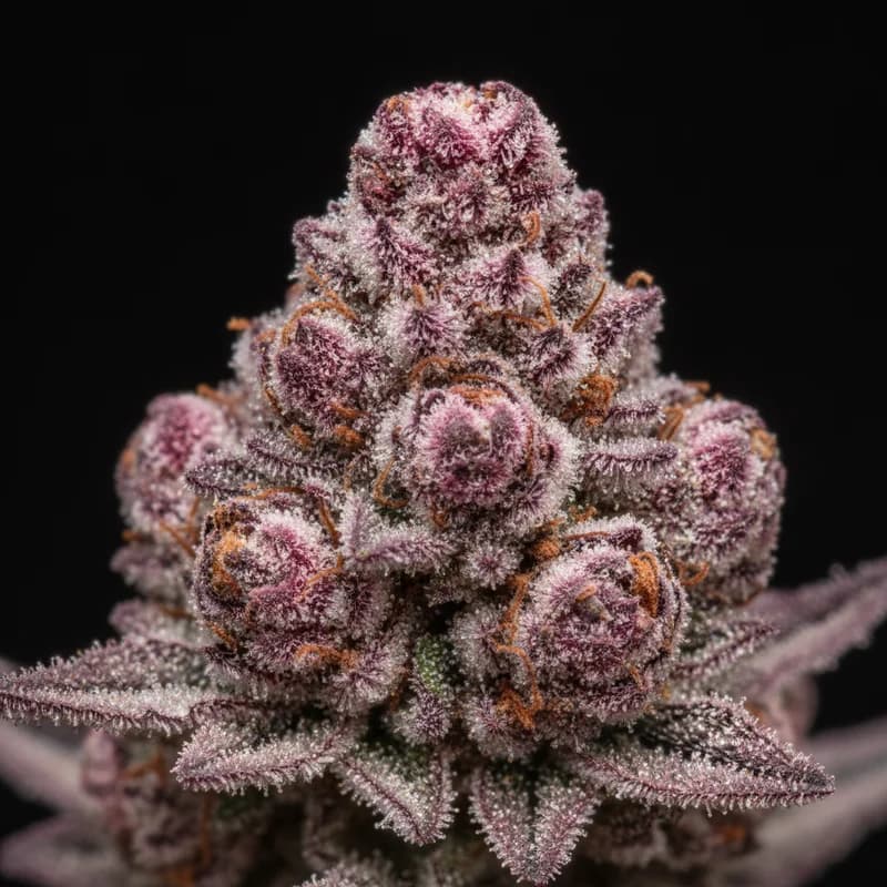 LA Kush Cake Auto Trichome Makro, extreme Nahaufnahme der Harzdrüsen, 23–26% THC