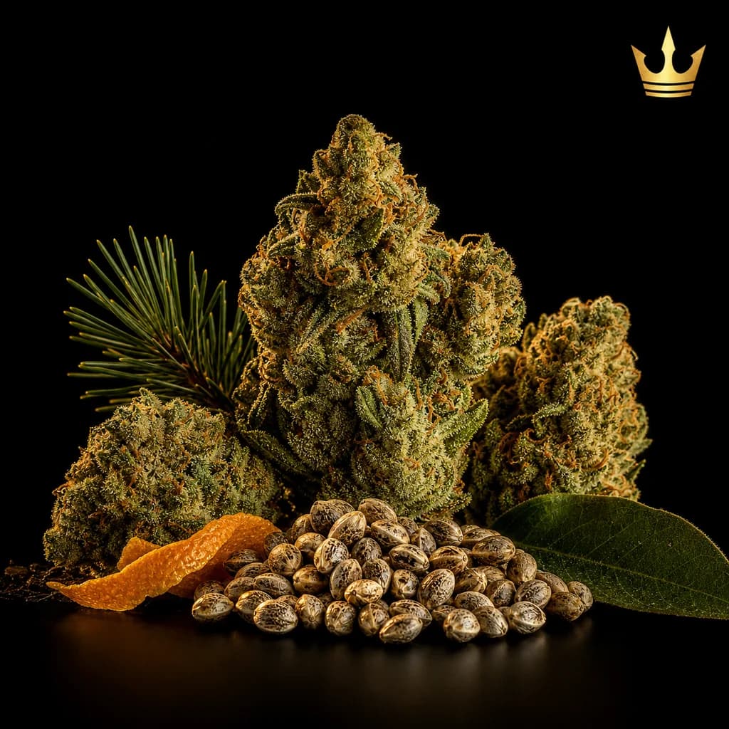 OG Kush Auto Autoflower Samen, professionelles Produktfoto, 21–24% THC, 65% Indica / 35% Sativa