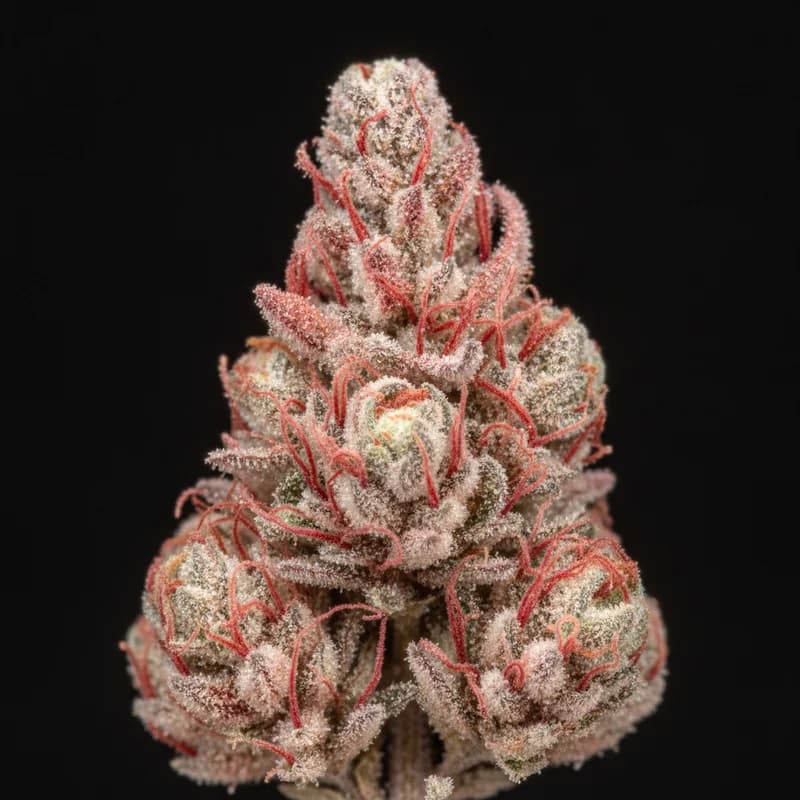 Strawberry Haze Auto Trichome Makro, extreme Nahaufnahme der Harzdrüsen, 18–22% THC