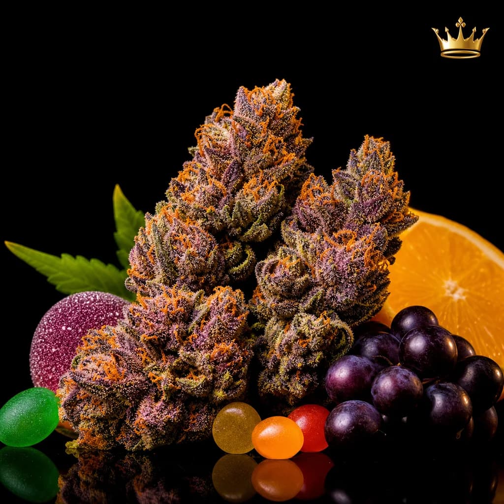 Zkittlez Auto Autoflower Samen, professionelles Produktfoto, 19–22% THC, 70% Indica / 30% Sativa